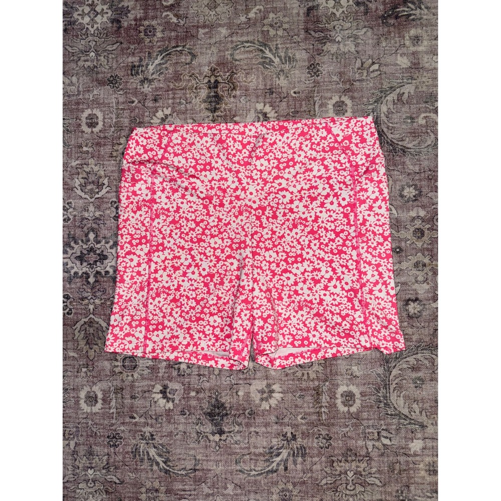 PINK Victoria's Secret Active High Rise White Pink Daisy Bike Shorts Pockets XXL - Picture 6 of 7